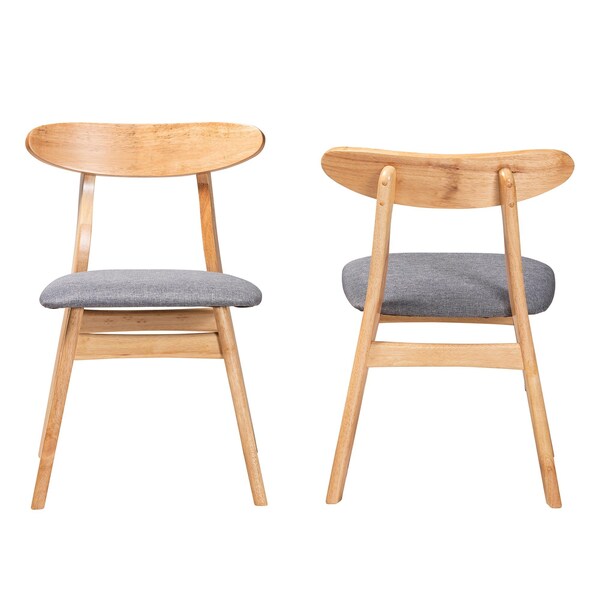 Baxton Studio Ulyana Mid-Century Grey Fabric and Natural Brown Finished Wood 2-Piece Dining Chair Set, PR - 232-2PC-13195-ZORO