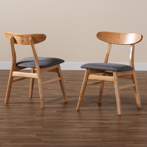 Baxton Studio Ulyana Mid-Century Grey Fabric and Natural Brown Finished Wood 2-Piece Dining Chair Set, PR - 232-2PC-13195-ZORO