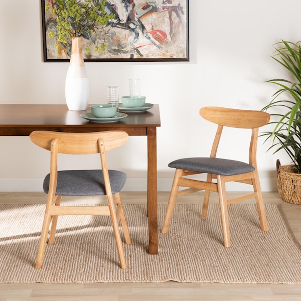 Baxton Studio Ulyana Mid-Century Grey Fabric and Natural Brown Finished Wood 2-Piece Dining Chair Set, PR - 232-2PC-13195-ZORO