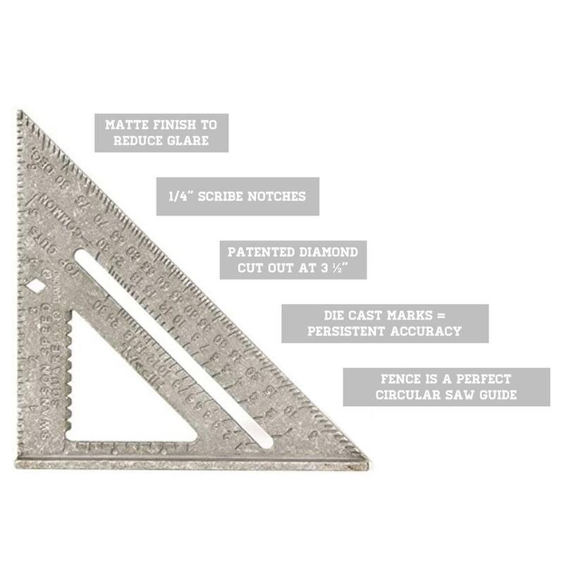 Swanson 7 in. Speed Square, Rafter / Carpenter Square Layout Tool with Etched Markings and Blue Book - T0101