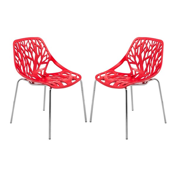 Kd Americana Modern Asbury Dining Chair with Chromed Legs - Red, 2PK - KD3589136