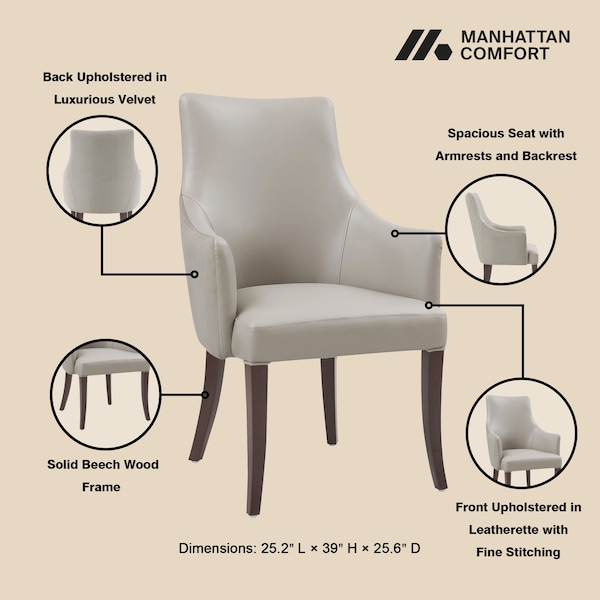 Manhattan Comfort 6-Piece Connie Dining Chair and Arm Chair in Light Grey - 6-DC095-LG