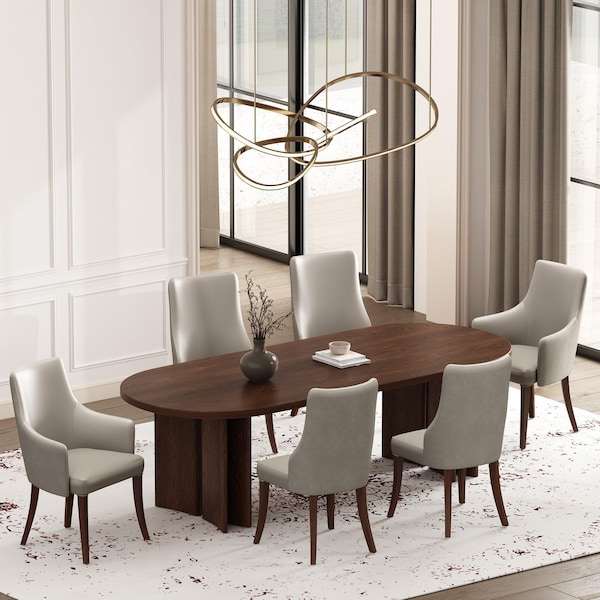 Manhattan Comfort 6-Piece Connie Dining Chair and Arm Chair in Light Grey - 6-DC095-LG