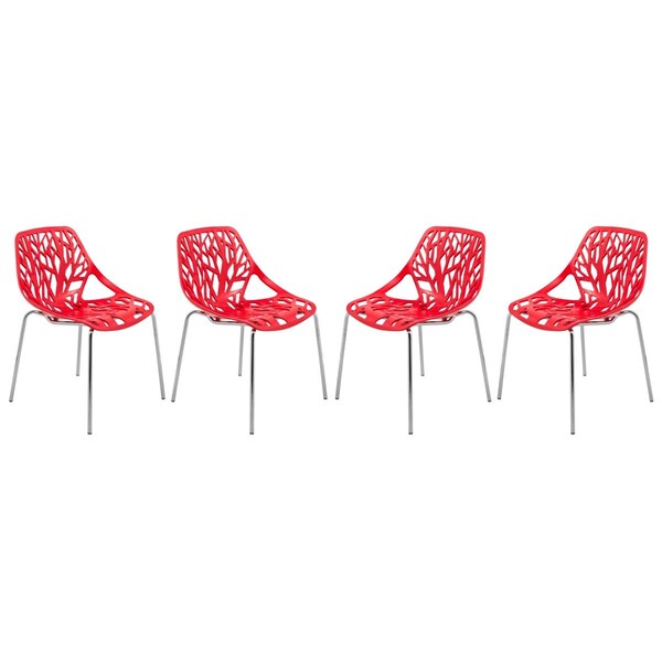 Kd Americana Modern Asbury Dining Chair with Chromed Legs, Red, 4PK - KD3034455
