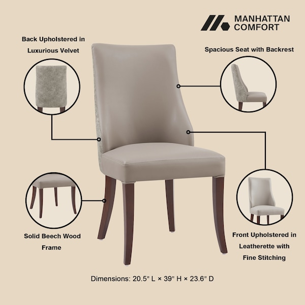 Manhattan Comfort 6-Piece Connie Dining Chair and Arm Chair in Taupe - 6-DC095-TP