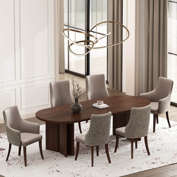 Manhattan Comfort 6-Piece Connie Dining Chair and Arm Chair in Taupe - 6-DC095-TP
