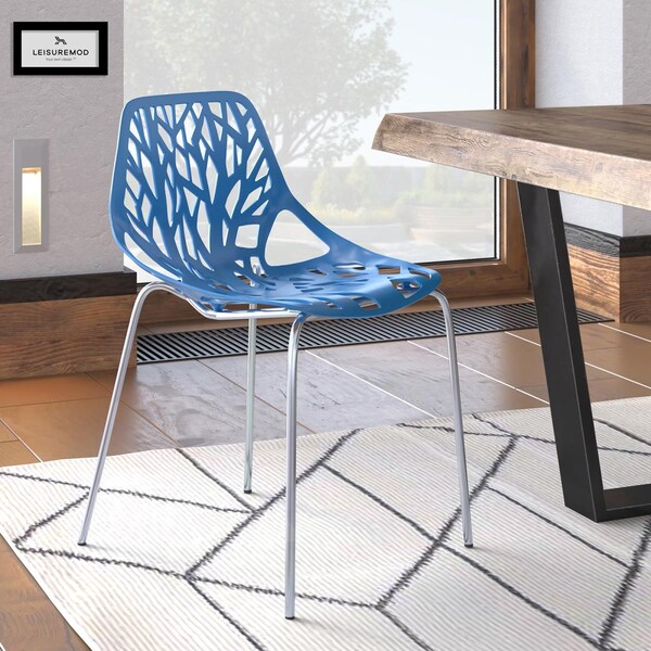 Kd Americana 31.5 x 20.75 x 21 in. Modern Asbury Dining Chair with Chromed Legs, Blue - KD3583714