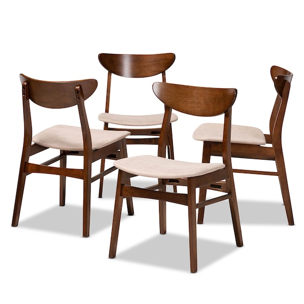 Baxton Studio Parlin Beige Upholstered and Walnut Wood 4-Piece Dining Chair Set - 167-10809