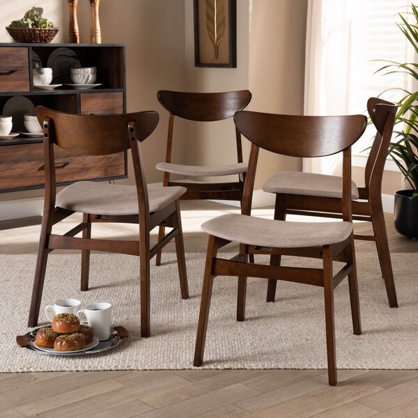Baxton Studio Parlin Beige Upholstered and Walnut Wood 4-Piece Dining Chair Set - 167-10809