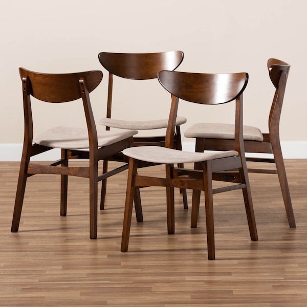 Baxton Studio Parlin Beige Upholstered and Walnut Wood 4-Piece Dining Chair Set - 167-10809