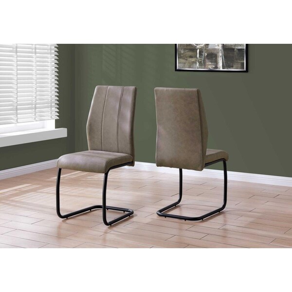 Gfancy Fixtures 77.5 in. Taupe Fabric, Black Metal & Polyester Dining Chairs, 2PK - GF2474584