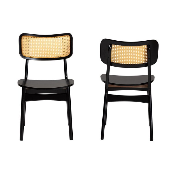 Baxton Studio Tafari Mid-Century Modern Dark Brown Finished Wood and Rattan 2-Piece Dining Chair Set, PR - 239-2PC-13413-ZORO