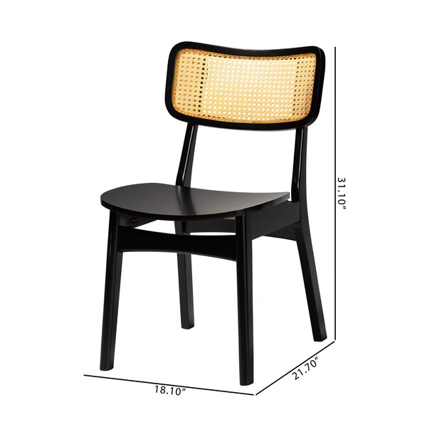 Baxton Studio Tafari Mid-Century Modern Dark Brown Finished Wood and Rattan 2-Piece Dining Chair Set, PR - 239-2PC-13413-ZORO