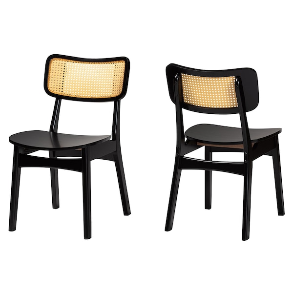 Baxton Studio Tafari Mid-Century Modern Dark Brown Finished Wood and Rattan 2-Piece Dining Chair Set, PR - 239-2PC-13413-ZORO