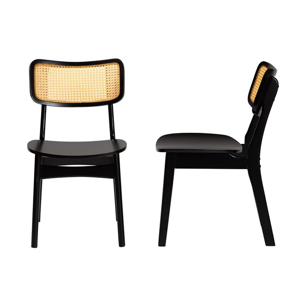 Baxton Studio Tafari Mid-Century Modern Dark Brown Finished Wood and Rattan 2-Piece Dining Chair Set, PR - 239-2PC-13413-ZORO