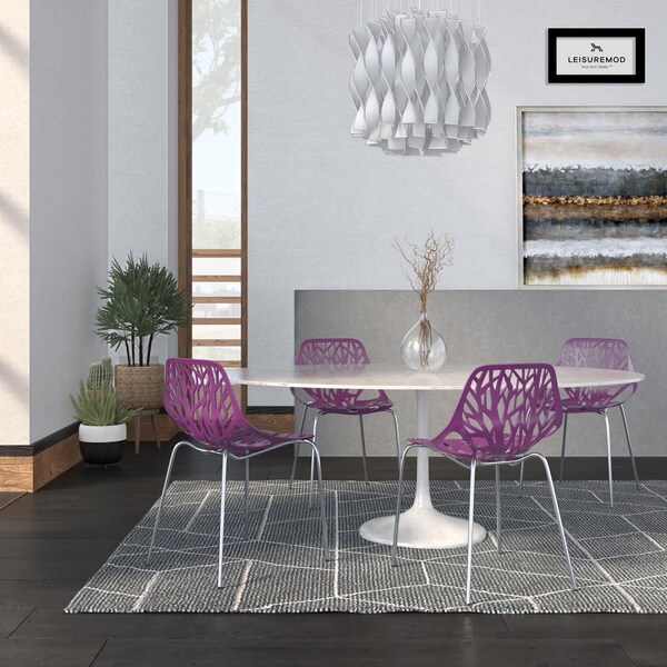 Kd Americana 31.5 in. Modern Asbury Dining Chair with Chromed Legs, Purple, 4PK - KD3580031