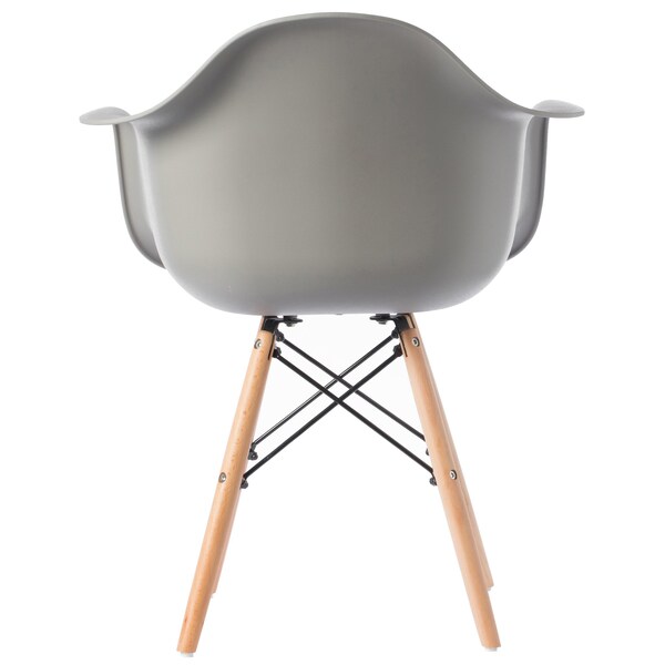 Fabulaxe Mid-Century Modern Style Plastic DAW Shell Dining Arm Chair with Wooden Dowel Eiffel Legs, Gray - QI003748.GY