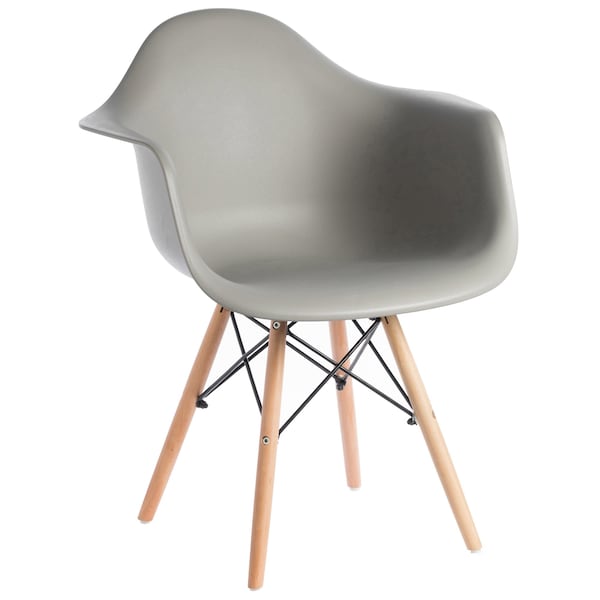 Fabulaxe Mid-Century Modern Style Plastic DAW Shell Dining Arm Chair with Wooden Dowel Eiffel Legs, Gray - QI003748.GY