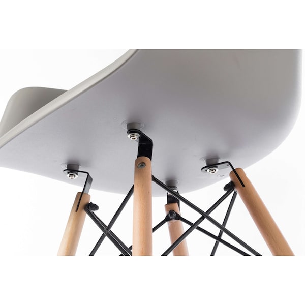 Fabulaxe Mid-Century Modern Style Plastic DAW Shell Dining Arm Chair with Wooden Dowel Eiffel Legs, Gray - QI003748.GY