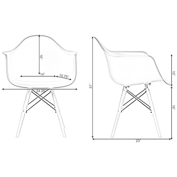 Fabulaxe Mid-Century Modern Style Plastic DAW Shell Dining Arm Chair with Wooden Dowel Eiffel Legs, Gray - QI003748.GY