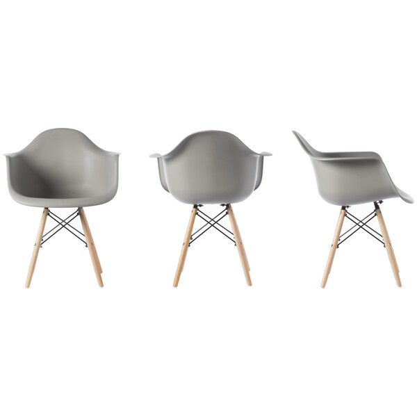 Fabulaxe Mid-Century Modern Style Plastic DAW Shell Dining Arm Chair with Wooden Dowel Eiffel Legs, Gray - QI003748.GY