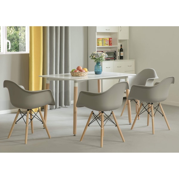 Fabulaxe Mid-Century Modern Style Plastic DAW Shell Dining Arm Chair with Wooden Dowel Eiffel Legs, Gray - QI003748.GY