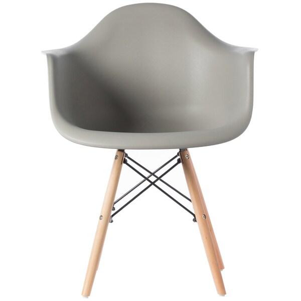 Fabulaxe Mid-Century Modern Style Plastic DAW Shell Dining Arm Chair with Wooden Dowel Eiffel Legs, Gray - QI003748.GY
