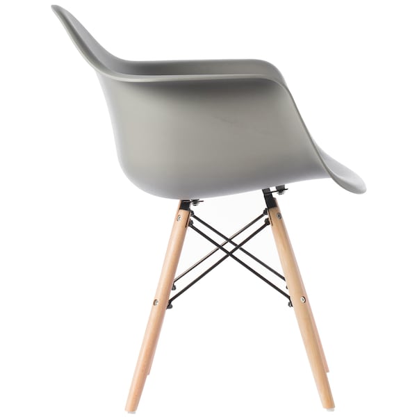 Fabulaxe Mid-Century Modern Style Plastic DAW Shell Dining Arm Chair with Wooden Dowel Eiffel Legs, Gray - QI003748.GY