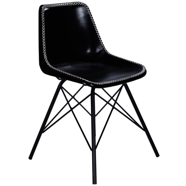Gfancy Fixtures 31.5 x 18 x 14.5 in. Black Contrast Stitch Leather Dining Chair - GF3659574