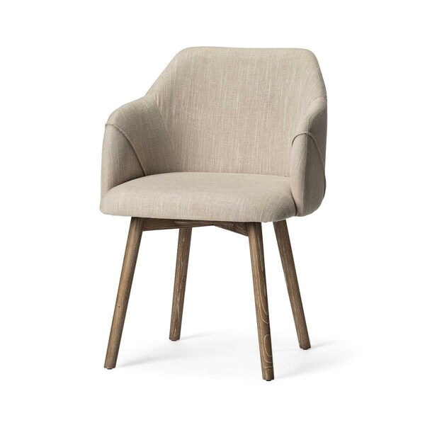 Homeroots Cream Fabric Wrap with Brown Wooden Base Dining Chair - 380415