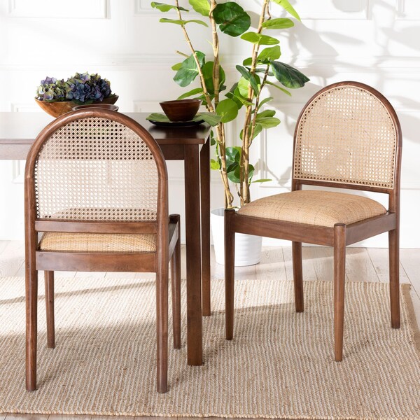 Bali & Pari Maryland Modern Bohemian Natural Rattan and Acacia Wood 2-Piece Dining Chair Set, PR - 243-2PC-13362-ZORO
