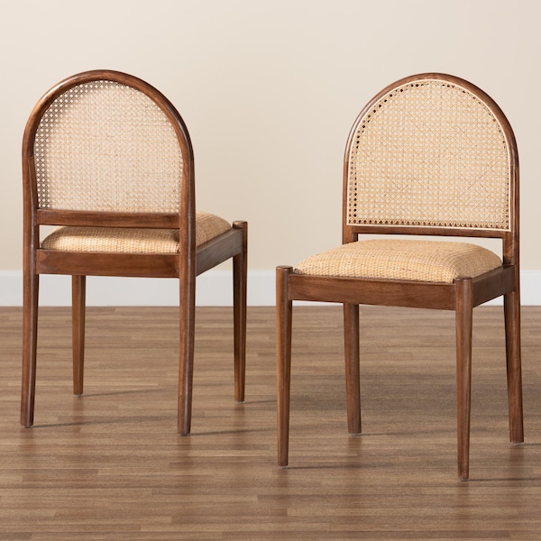 Bali & Pari Maryland Modern Bohemian Natural Rattan and Acacia Wood 2-Piece Dining Chair Set, PR - 243-2PC-13362-ZORO