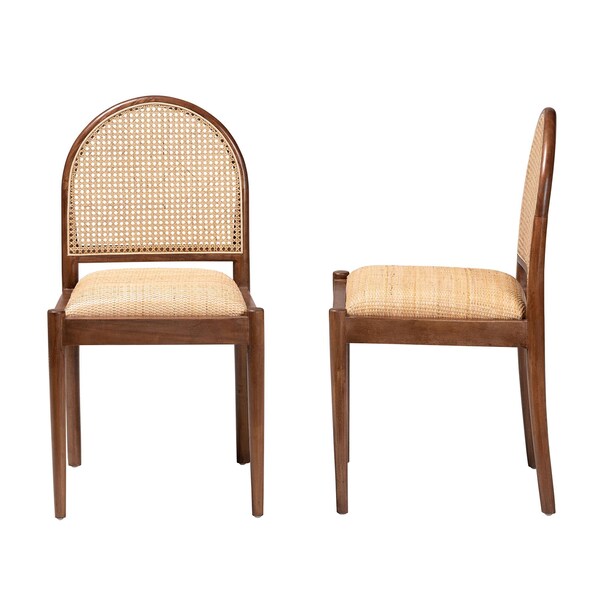 Bali & Pari Maryland Modern Bohemian Natural Rattan and Acacia Wood 2-Piece Dining Chair Set, PR - 243-2PC-13362-ZORO