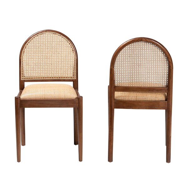 Bali & Pari Maryland Modern Bohemian Natural Rattan and Acacia Wood 2-Piece Dining Chair Set, PR - 243-2PC-13362-ZORO