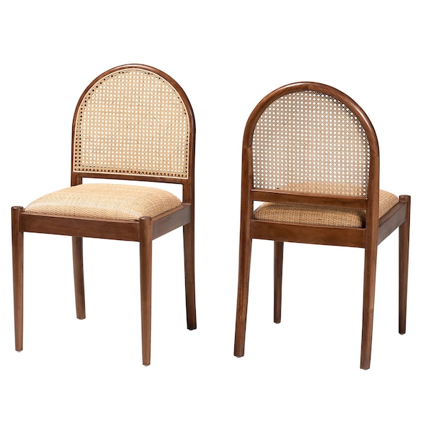 Bali & Pari Maryland Modern Bohemian Natural Rattan and Acacia Wood 2-Piece Dining Chair Set, PR - 243-2PC-13362-ZORO