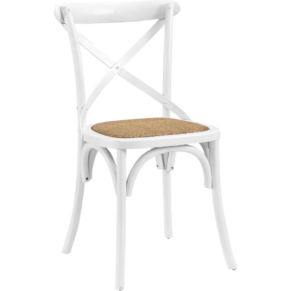 Primewir EastEnd  Gear Dining Chair with White X Back Frame with Rattan Seat - EEI-1541-WHI