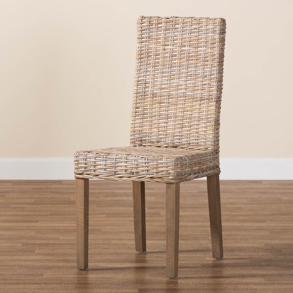 Bali & Pari Nevina Bohemian Grey Kubu Rattan and Mango Wood Dining Chair - 245-13710-ZORO