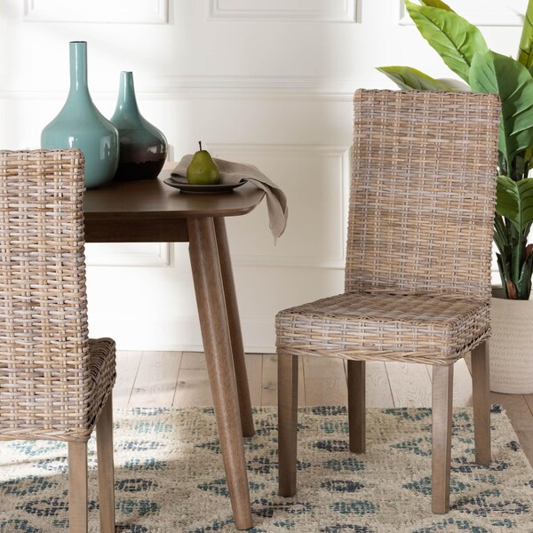 Bali & Pari Nevina Bohemian Grey Kubu Rattan and Mango Wood Dining Chair - 245-13710-ZORO