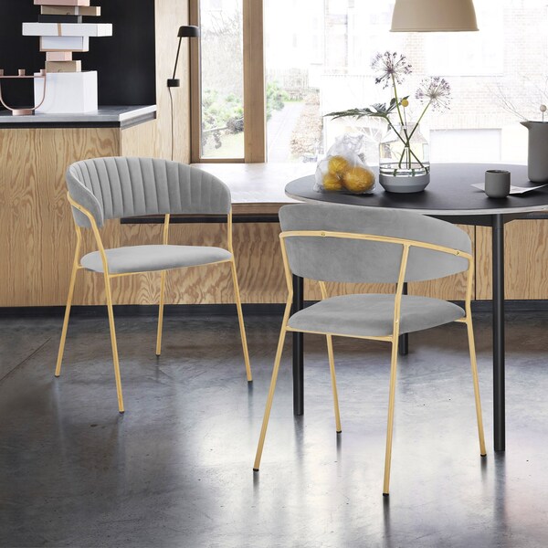 Armen Living Nara Modern Gray Velvet and Gold Metal Leg Dining Room Chairs - Set of 2 - LCNRSIGLGRY