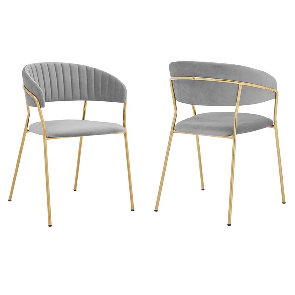Armen Living Nara Modern Gray Velvet and Gold Metal Leg Dining Room Chairs - Set of 2 - LCNRSIGLGRY