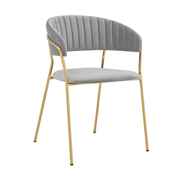 Armen Living Nara Modern Gray Velvet and Gold Metal Leg Dining Room Chairs - Set of 2 - LCNRSIGLGRY