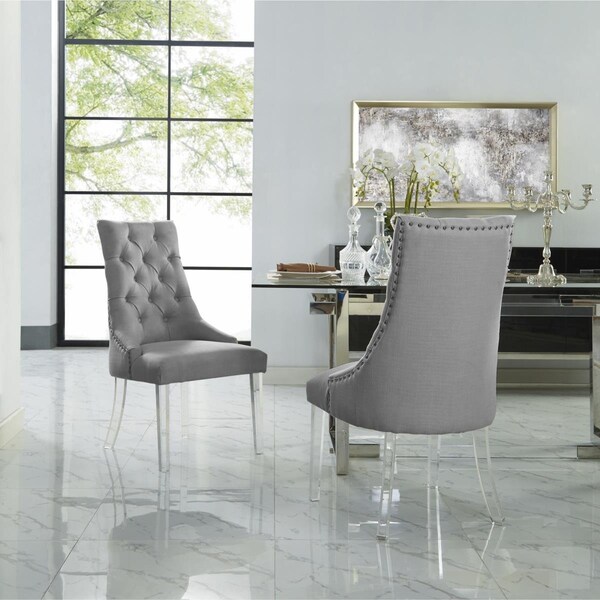 Posh Living Colton Linen Acrylic Leg Armless Dining Chair, Light Grey - Set of 2 - AD53-03LG2-UE