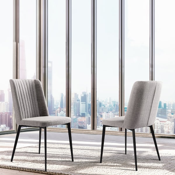 Armen Living Maine Contemporary Dining Chair in Matte Black Finish and Gray Fabric - Set of 2 - LCMNSIGR