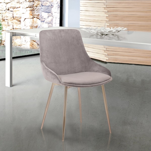 Armen Living Heidi Gray Velvet Dining Accent Chair with Chrome Metal Legs - LCHESICHRGR