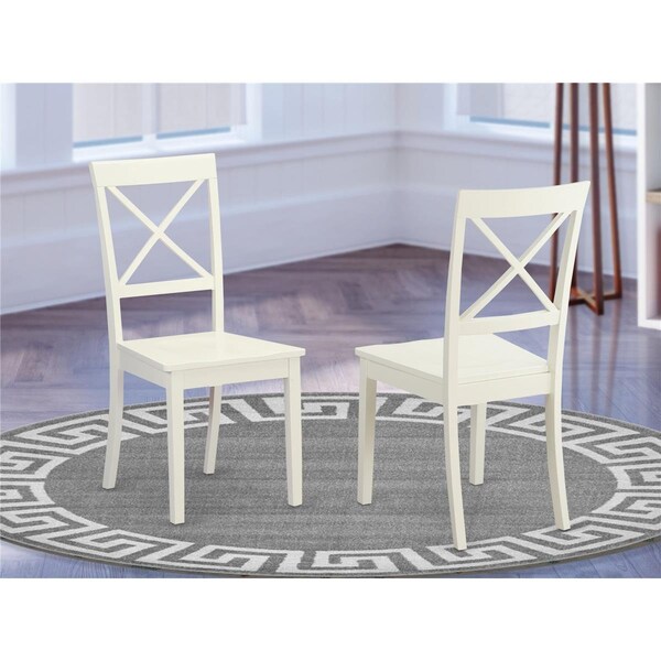 East West Furniture Boston Dining Chair with Wood Seat in Linen White Finish, 2PK - BOC-WHI-W