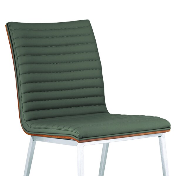 Armen Living Cafe Brushed Stainless Steel Dining Chair in Gray Faux Leather with Walnut Back - Set of 2 - LCCACHGRB201