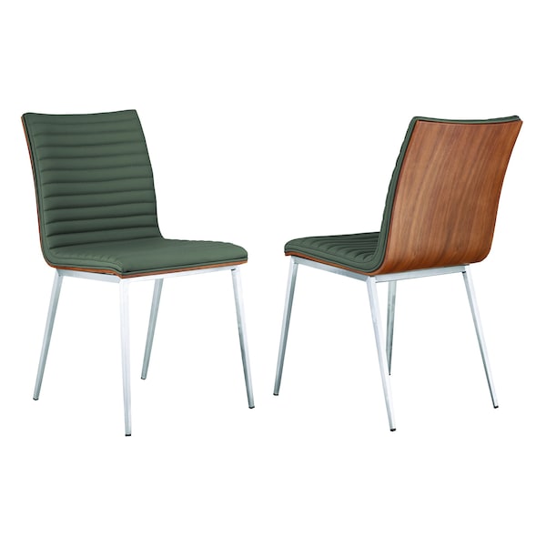 Armen Living Cafe Brushed Stainless Steel Dining Chair in Gray Faux Leather with Walnut Back - Set of 2 - LCCACHGRB201