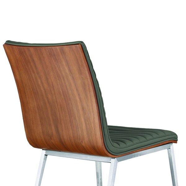 Armen Living Cafe Brushed Stainless Steel Dining Chair in Gray Faux Leather with Walnut Back - Set of 2 - LCCACHGRB201