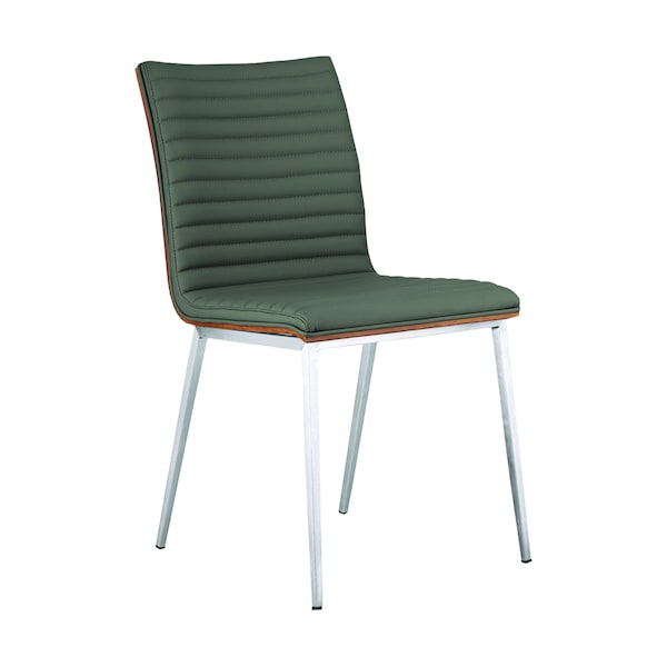 Armen Living Cafe Brushed Stainless Steel Dining Chair in Gray Faux Leather with Walnut Back - Set of 2 - LCCACHGRB201