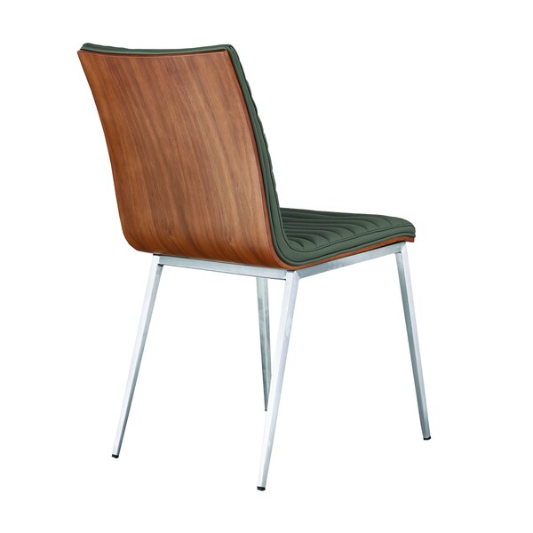 Armen Living Cafe Brushed Stainless Steel Dining Chair in Gray Faux Leather with Walnut Back - Set of 2 - LCCACHGRB201